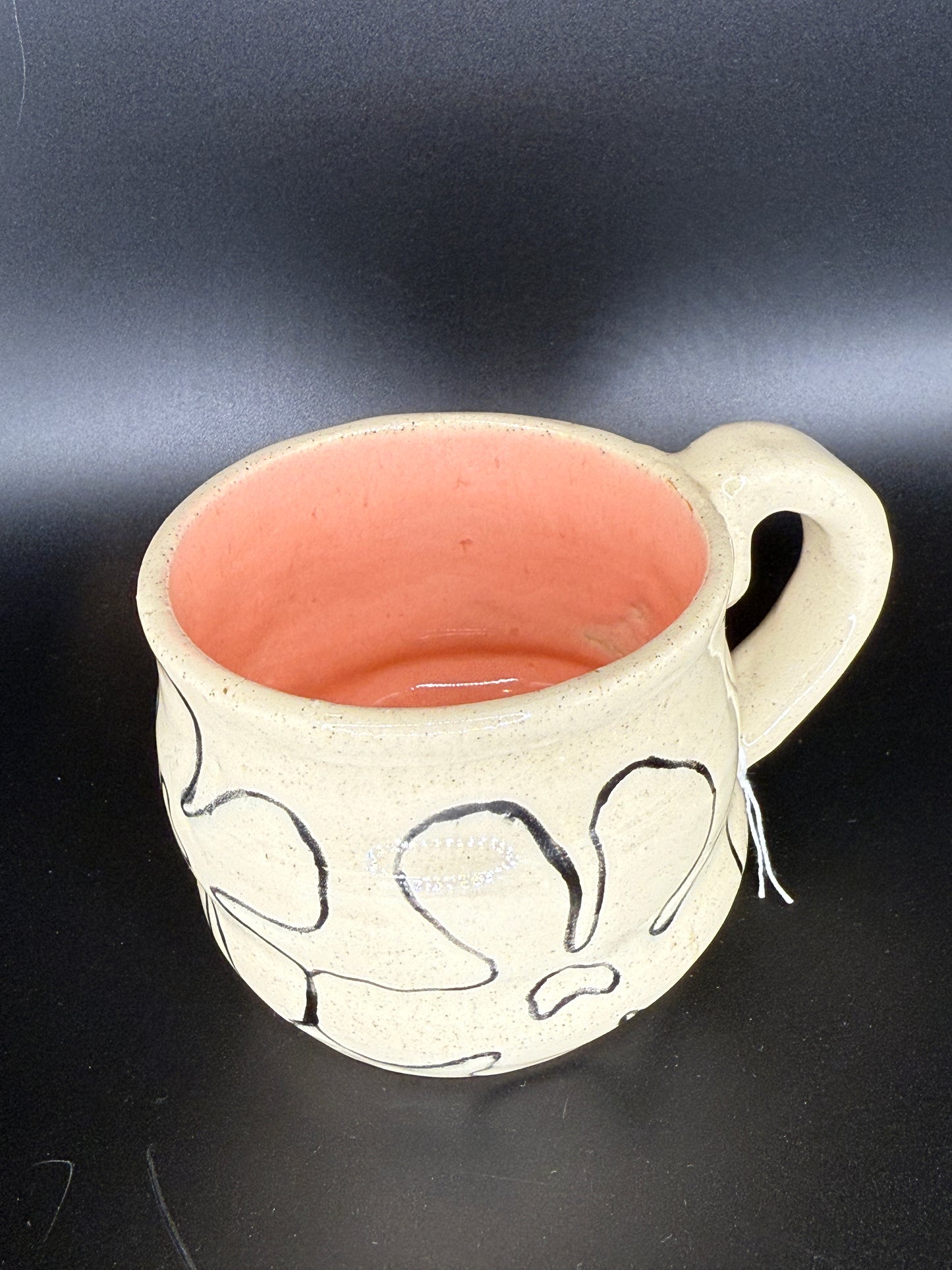 Handmade Pink and Beige Ceramic Floral Mug - Aesthetic Graphic Coffee Cup