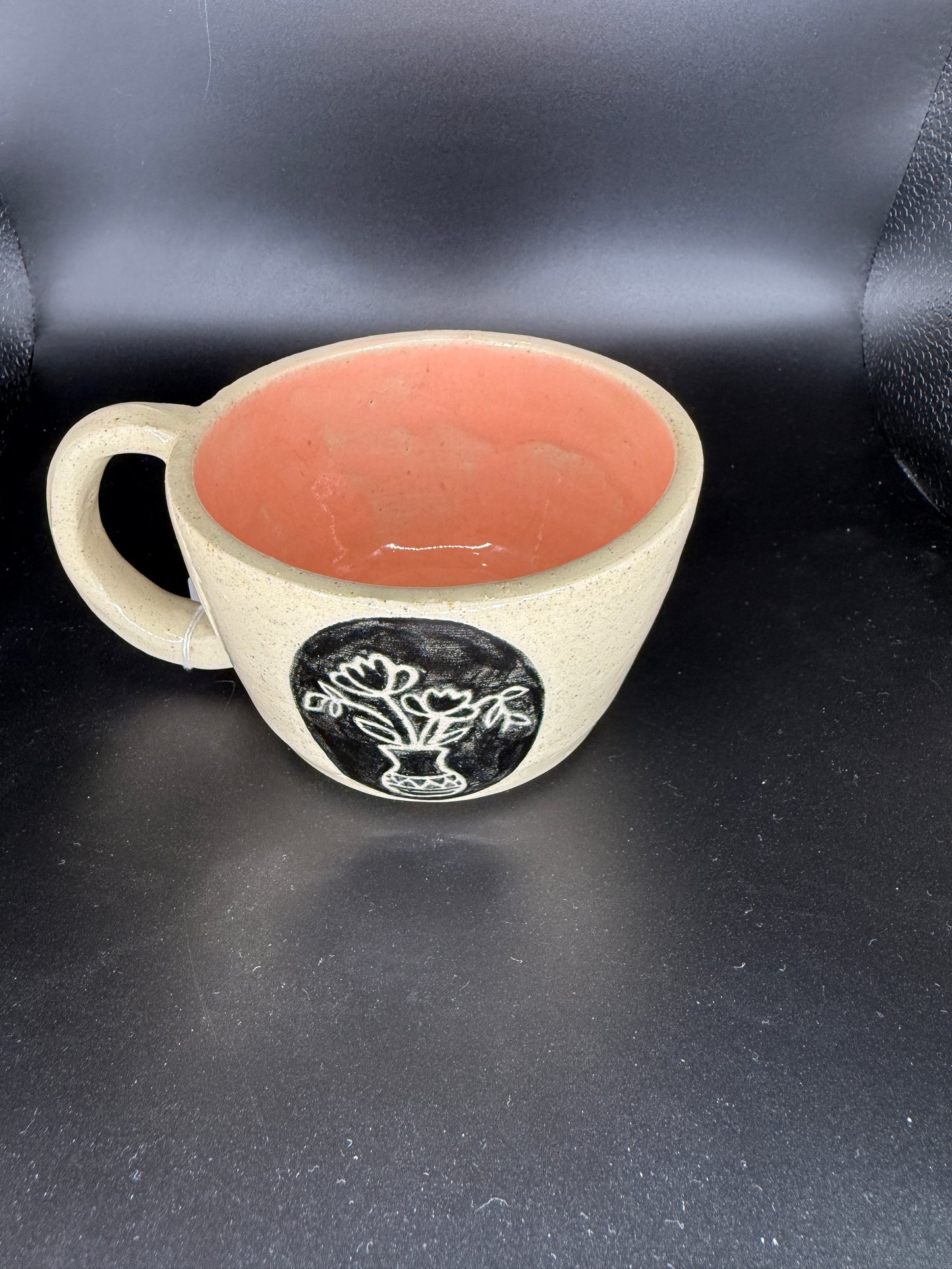 Handmade Pink and Beige Flower Pot Ceramic Mug - Aesthetic Graphic Coffee Cup
