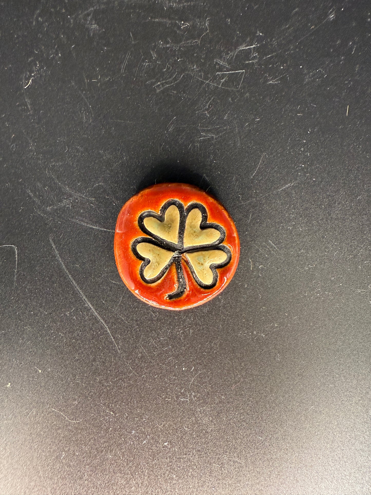 Handmade Artisan Clover Ceramic Magnet - Graphic Refrigerator Magnet
