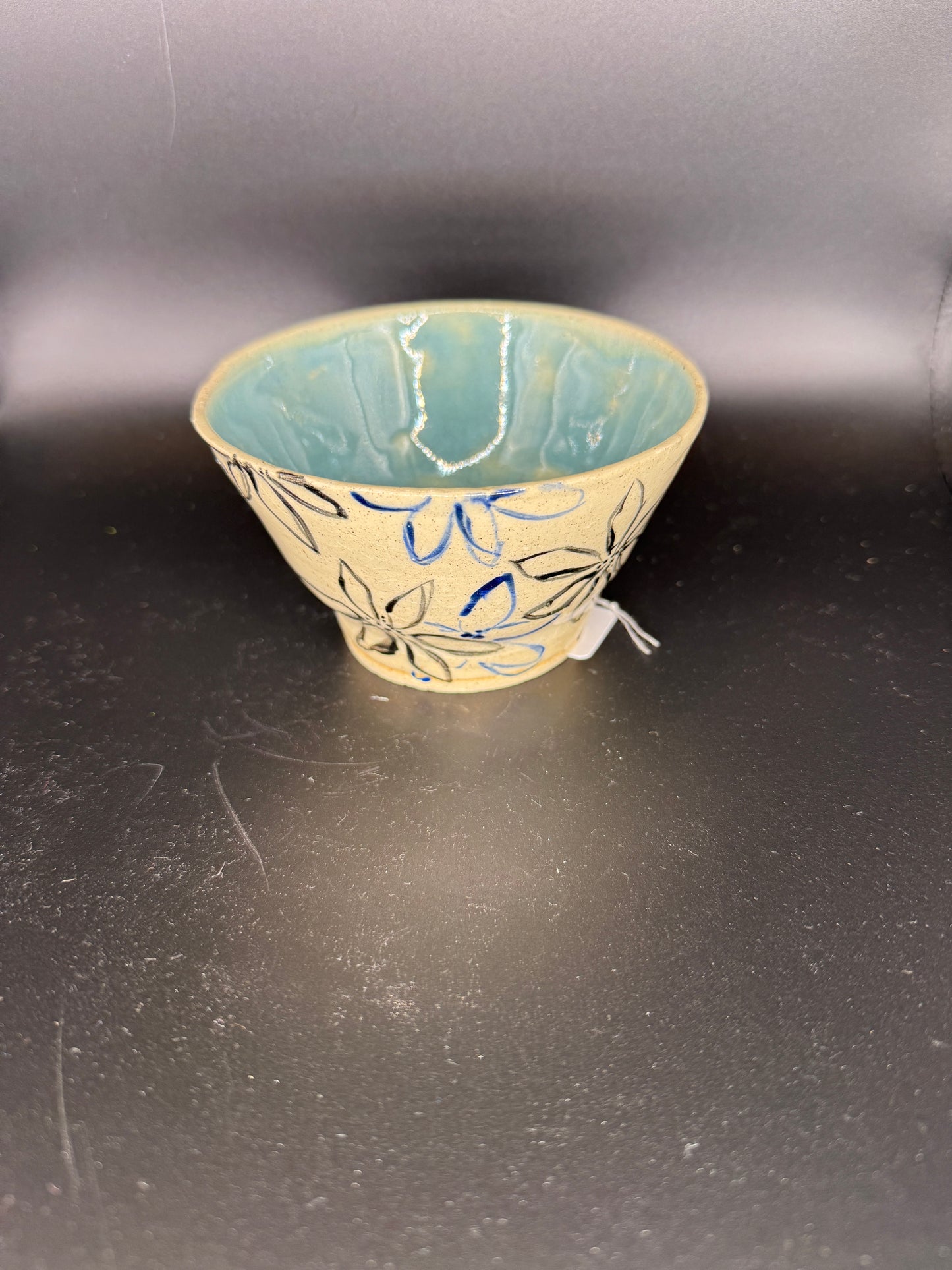 Handmade Ceramic Blue and Beige Floral Design Bowl - Perfect for Snacks, Serving, and Decor