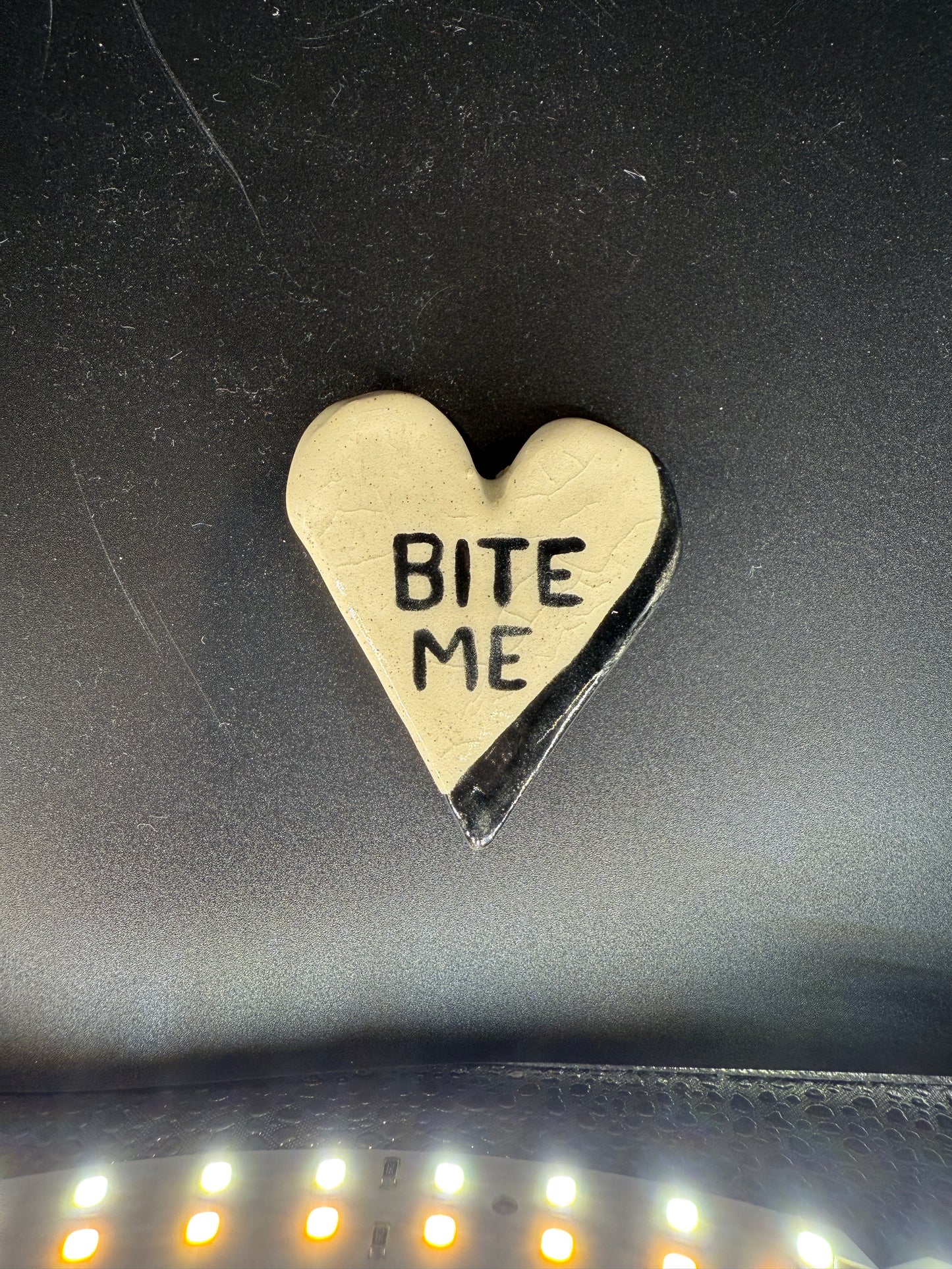 Handmade Heart with "Bite Me" Ceramic Magnet - Graphic Refrigerator Magnet