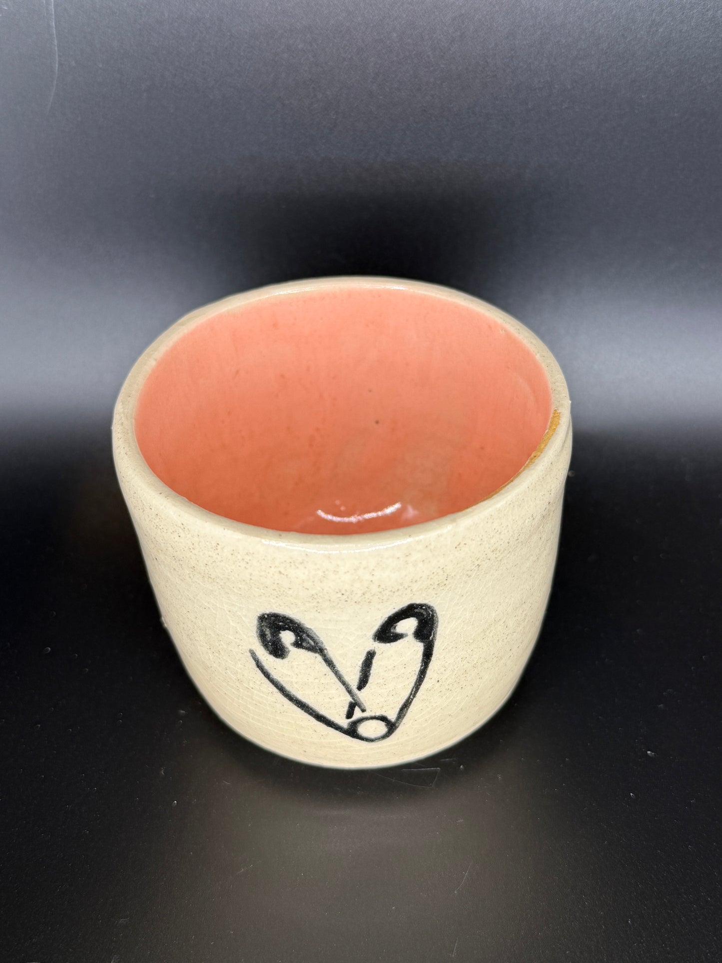 Handmade Pink and Beige Safety Pin Ceramic Mug - Aesthetic Graphic Coffee Cup