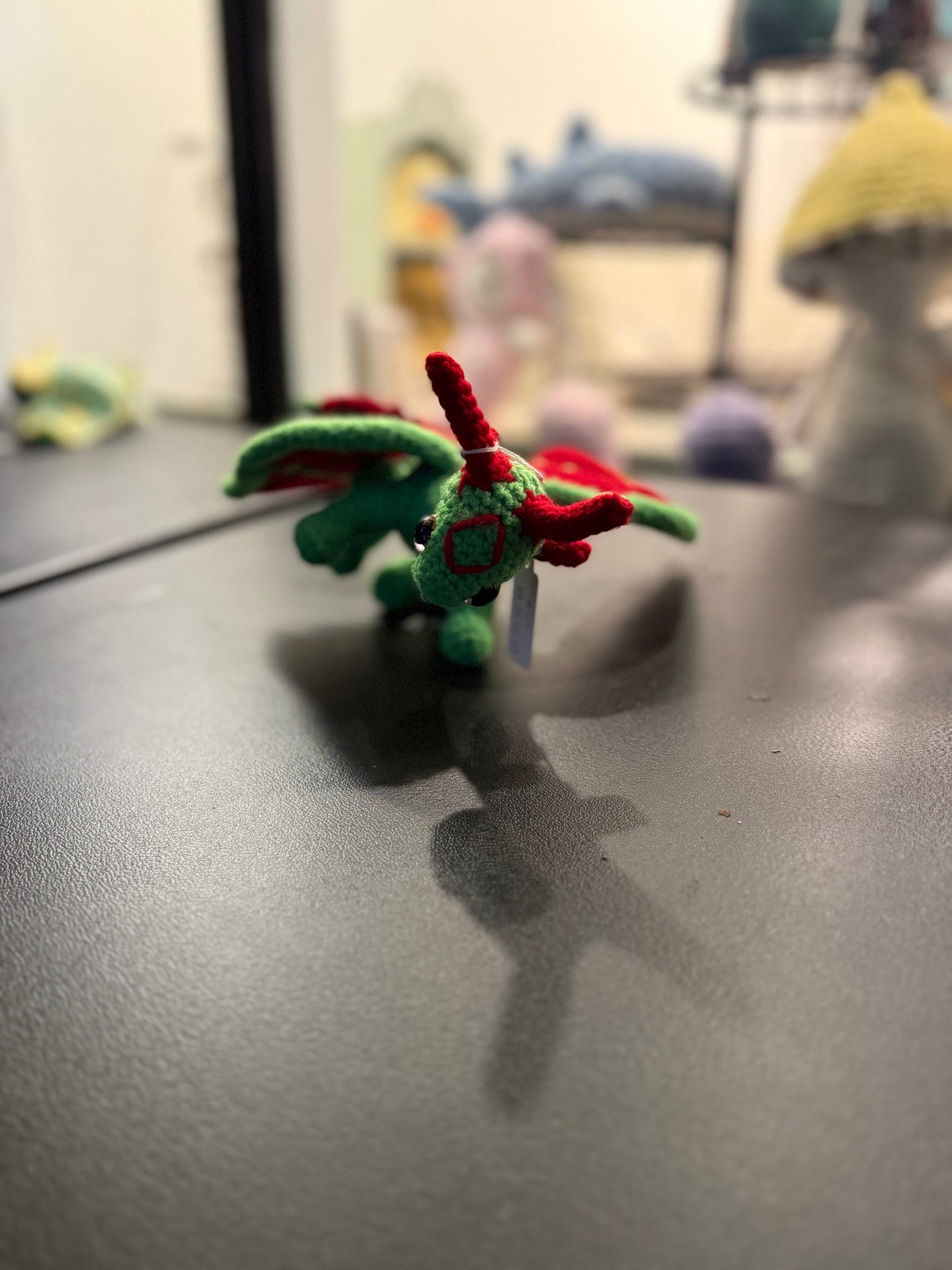 Handmade Crochet Dragon Plush – Red and Green Fantasy Amigurumi Toy