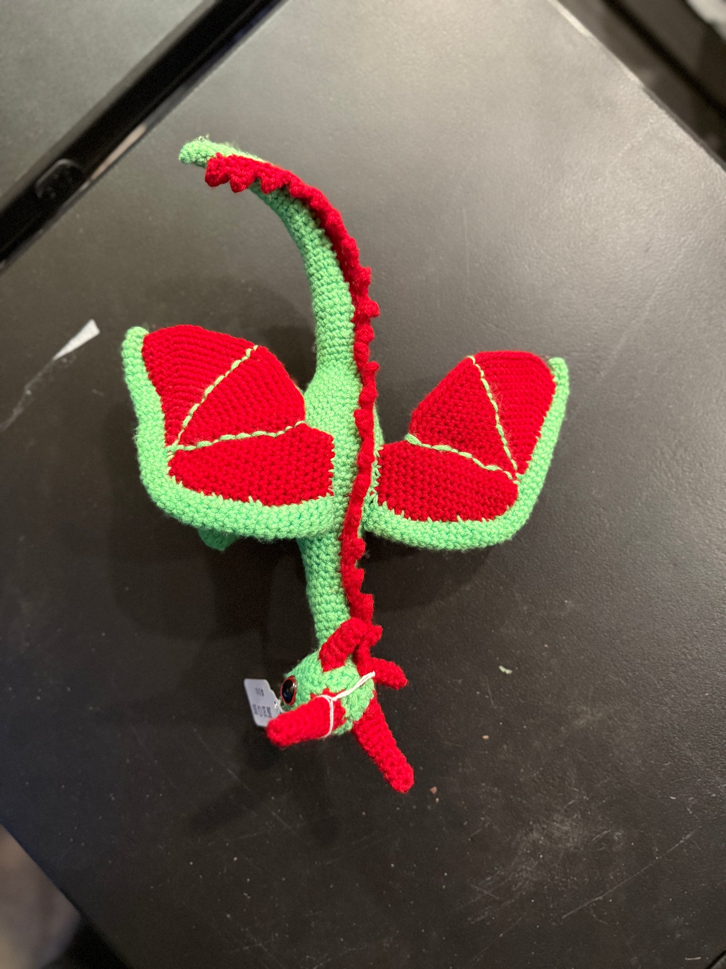Handmade Crochet Dragon Plush – Red and Green Fantasy Amigurumi Toy