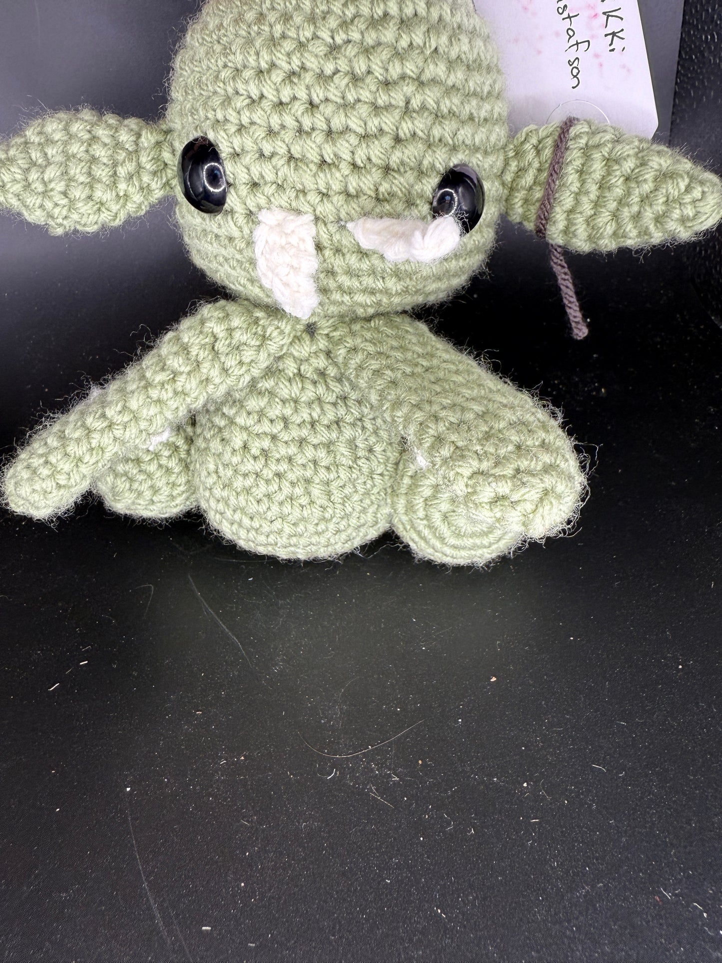 Handmade Crochet Goblin Plush – Sage Green Fantasy Creature with Tusks