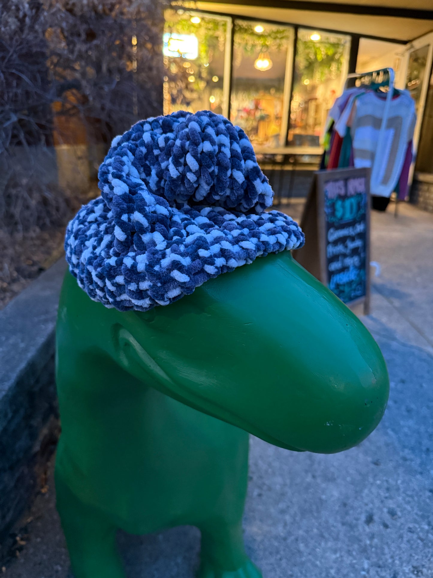 Handmade Velvet Chenille Beanie – Navy and White Super Soft Chunky Winter Hat