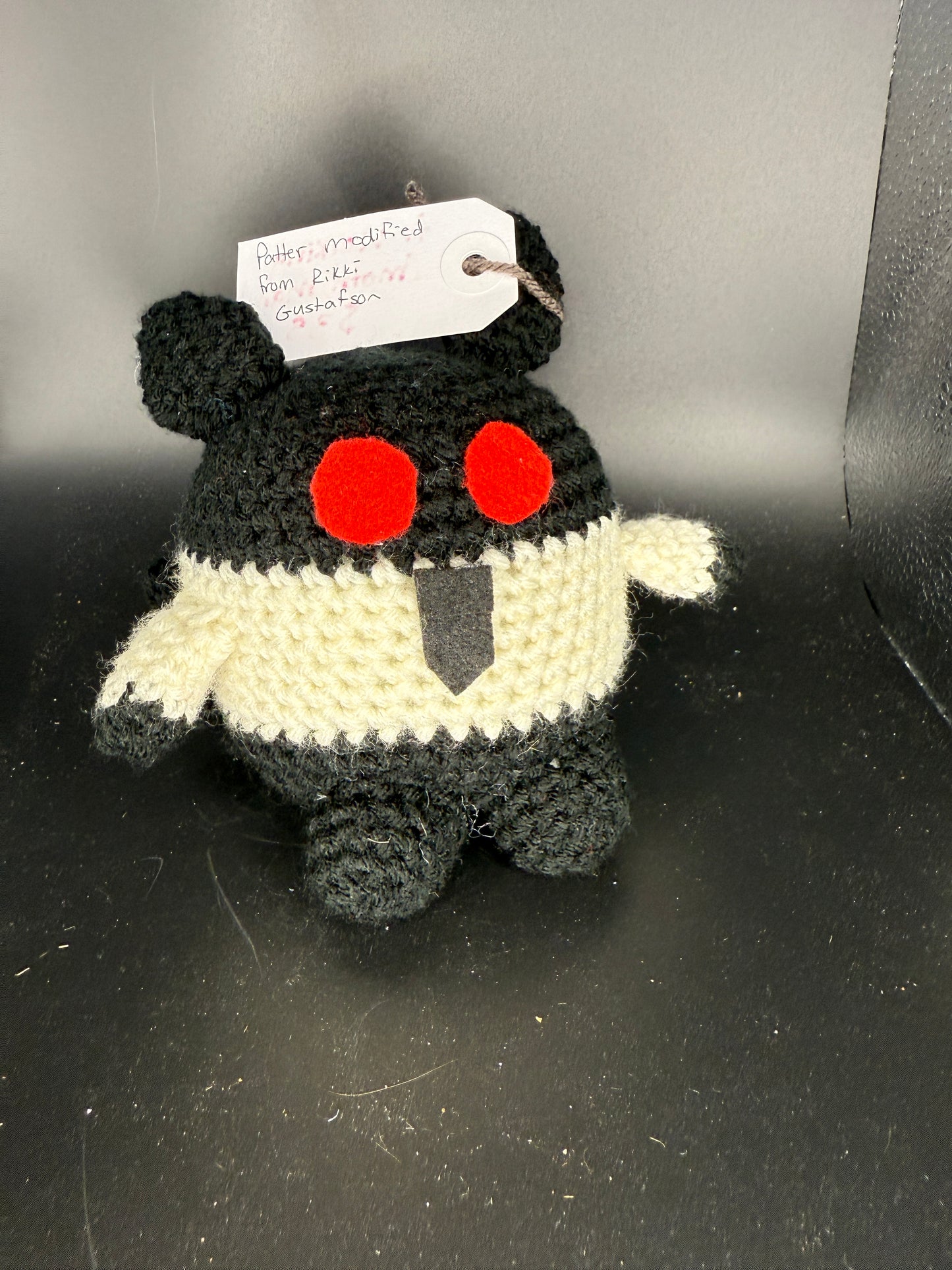Handmade Crochet Monster Plush – Red-Eyed Amigurumi in Black and Cream