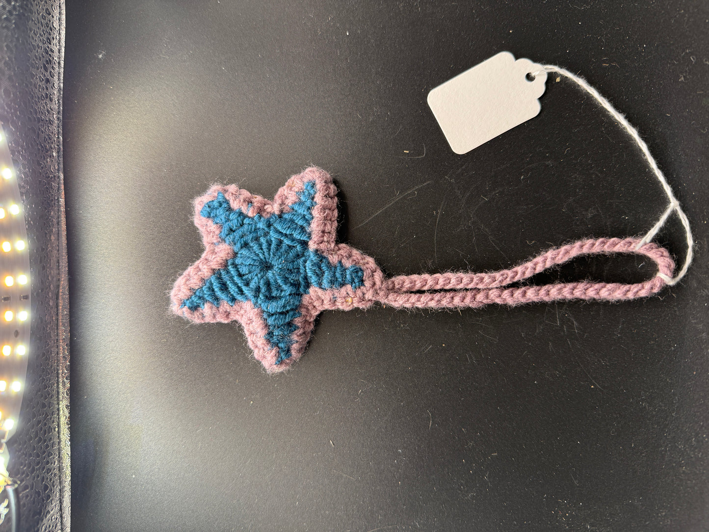 Handmade Crochet Star Keychain – Blue and Mauve with Loop Handle