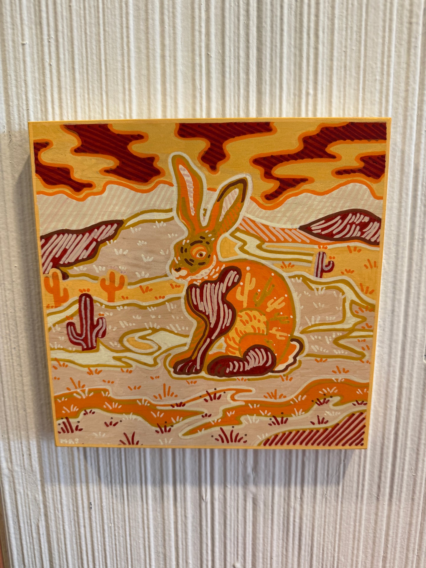 Southwestern Jackrabbit Desert Art Print – Handmade Wood Panel Illustration