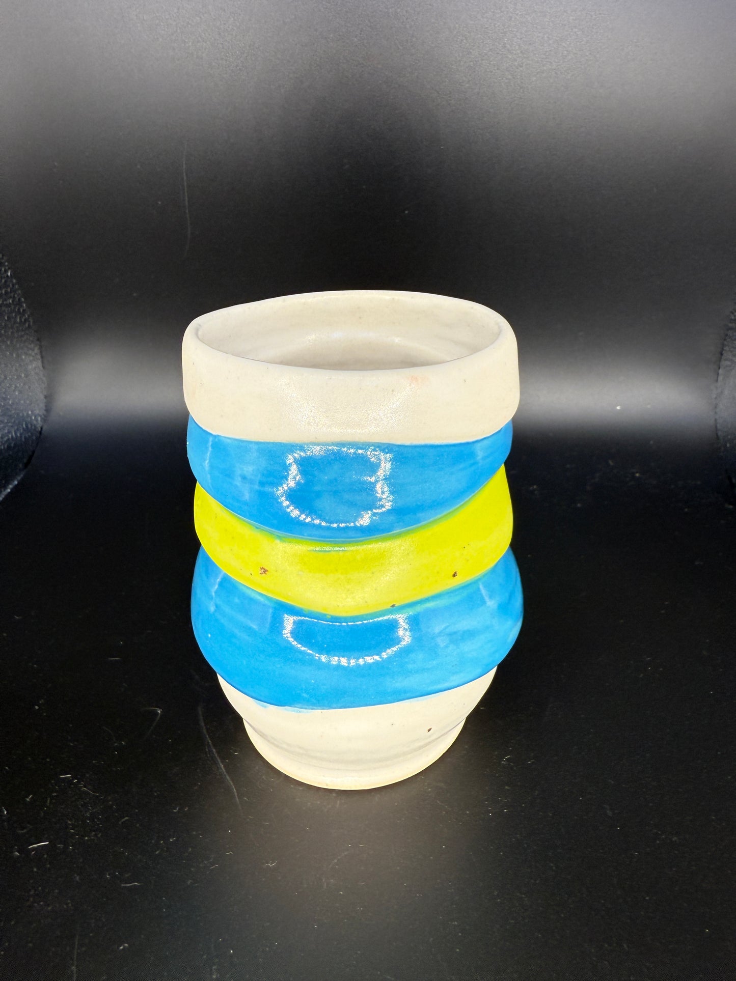 Handmade Layered Ceramic Cup – White, Blue, Green – Unique & Artistic