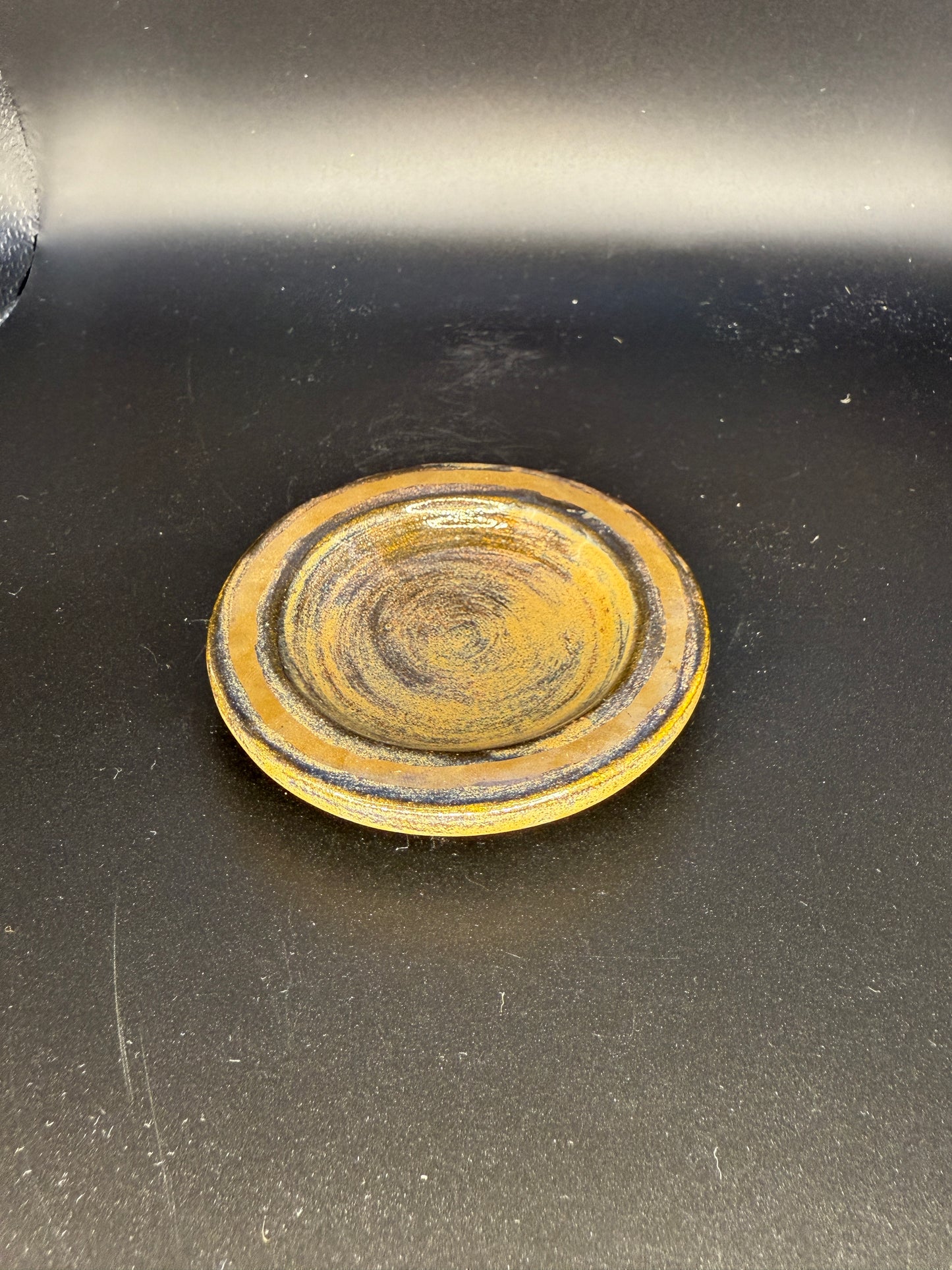Handmade Small 3" Gold & Blue Ceramic Tray – Elegant & Luxurious Design