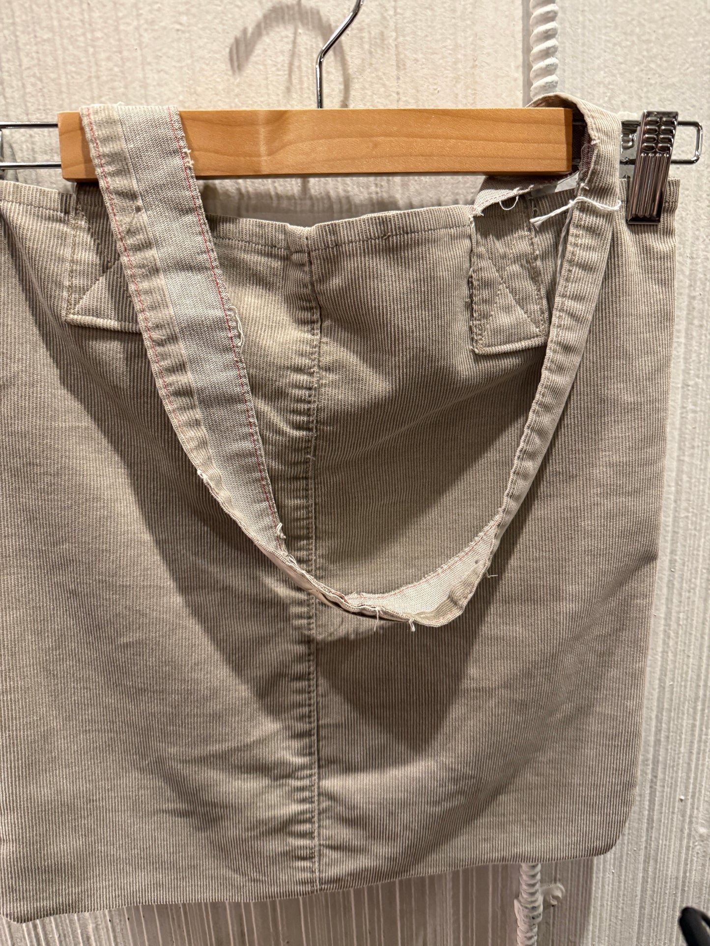 Handmade Upcycled Corduroy Tote – Neutral Beige Shoulder Bag with Red Stitch Detail