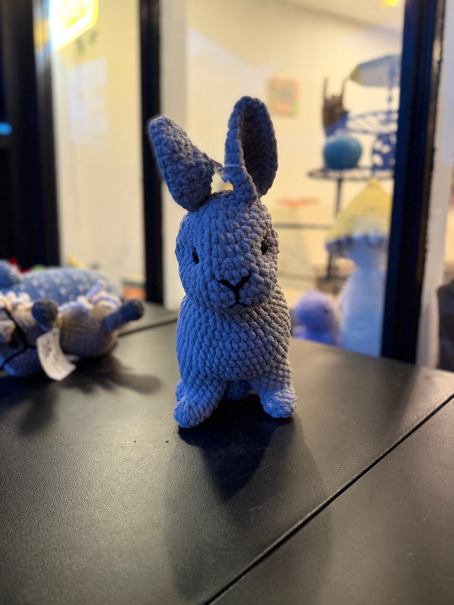 Handmade Velvet Crochet Bunny – Soft Blue Stuffed Rabbit Plush Toy