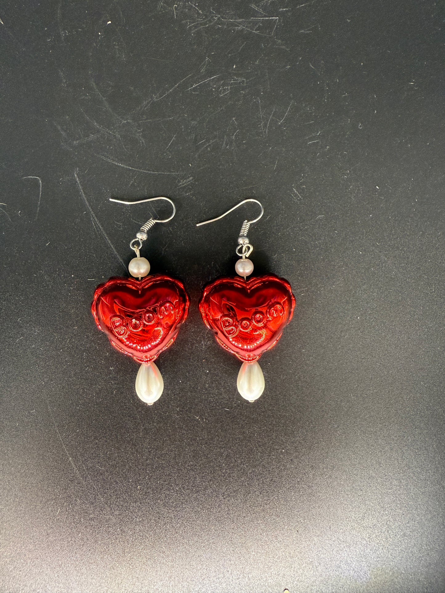 Hot Love Heart Earrings – Handmade Statement Jewelry with Pearls