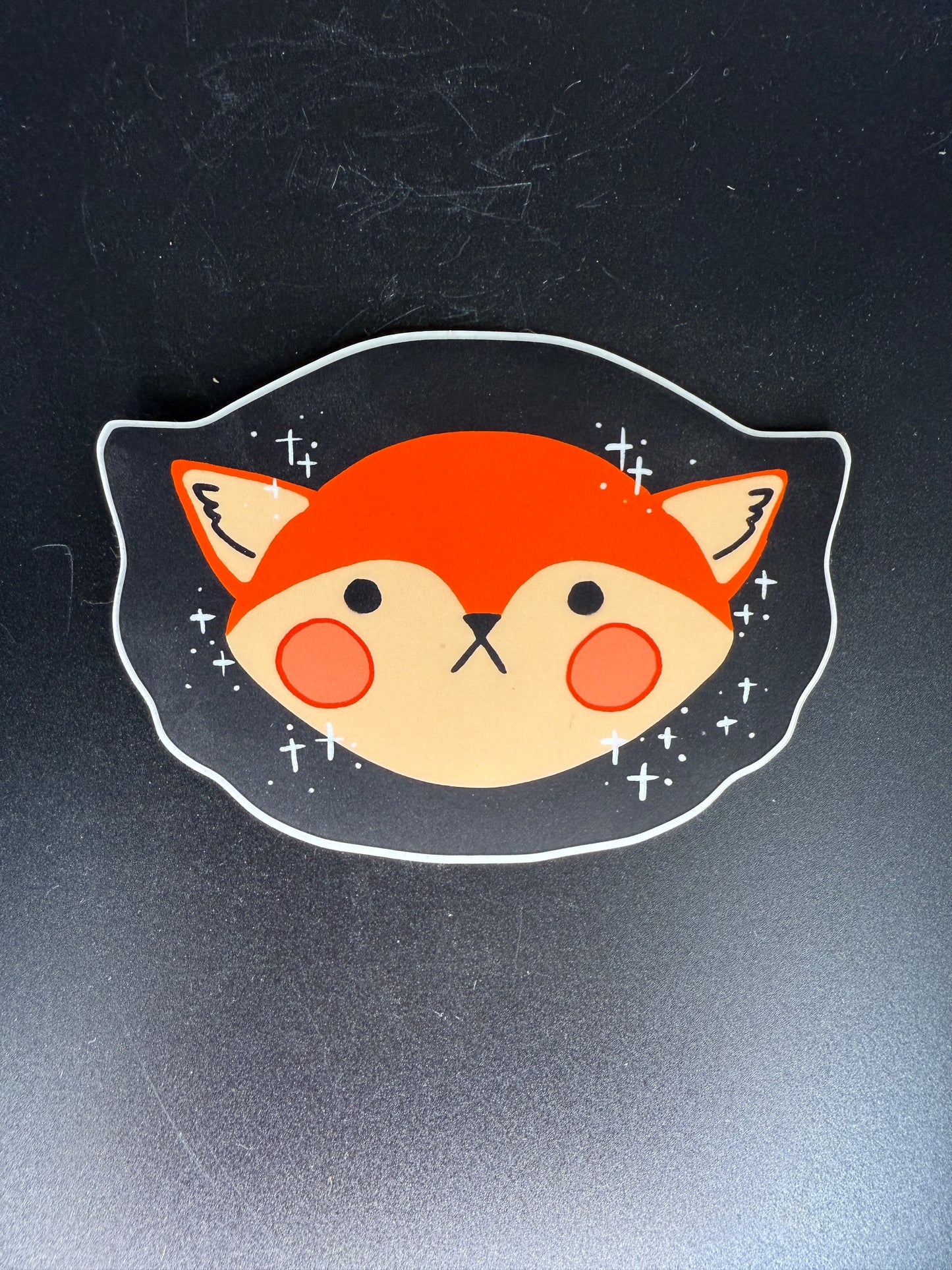 Kawaii Fox Face Sticker – Cute Red Fox with Blush and Sparkles