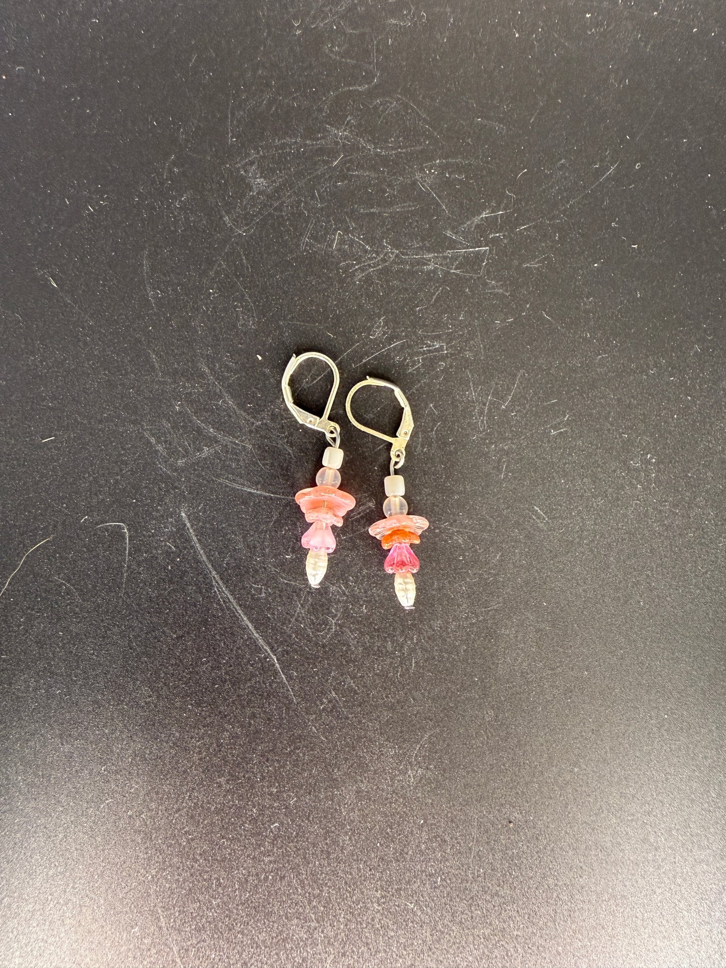 Pink Flower Stack Earrings – Handmade Beaded Drop Jewelry with Leverback Hooks