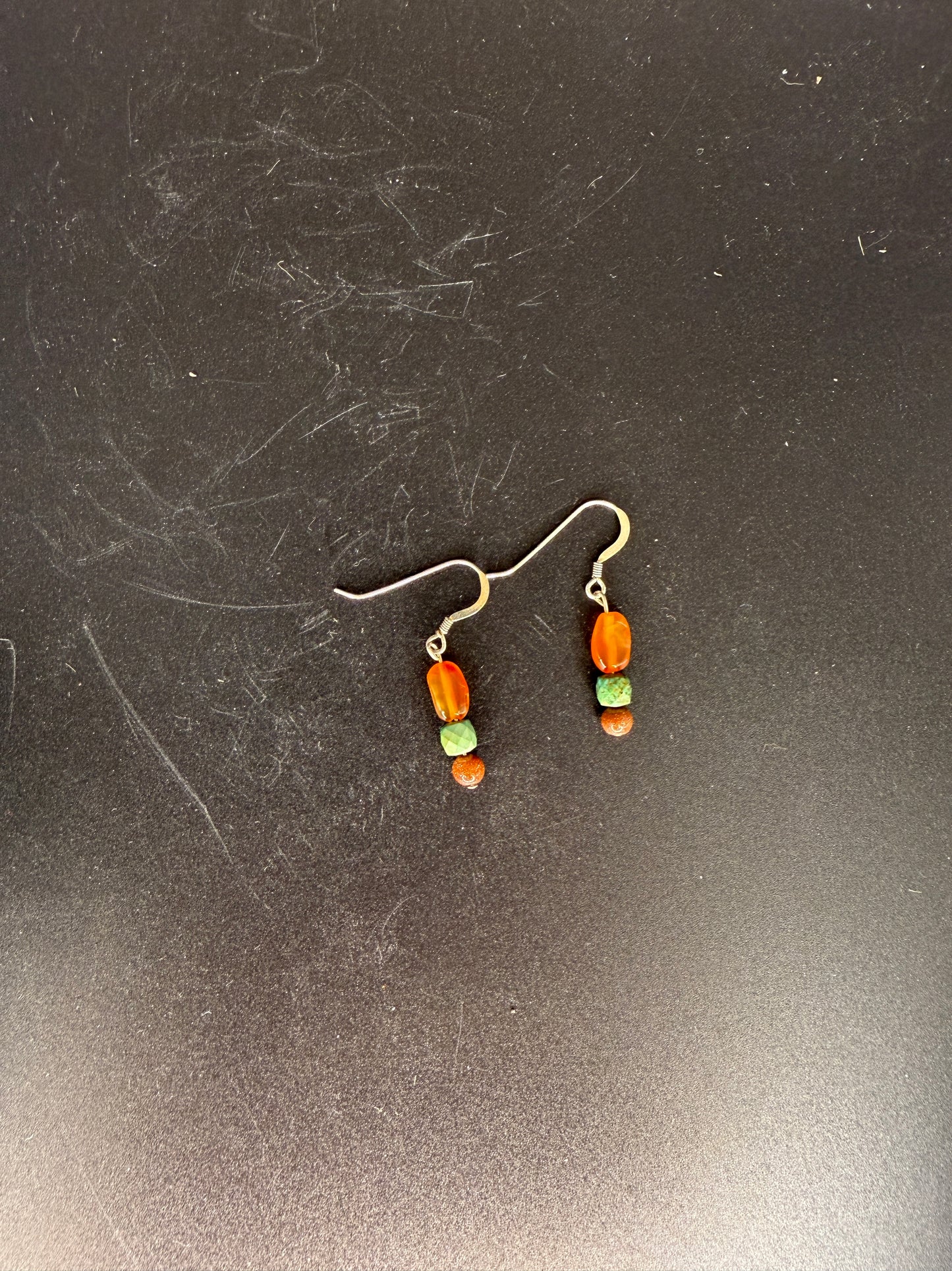 Rust and Green Beaded Earrings – Handmade Fall-Inspired Drop Jewelry