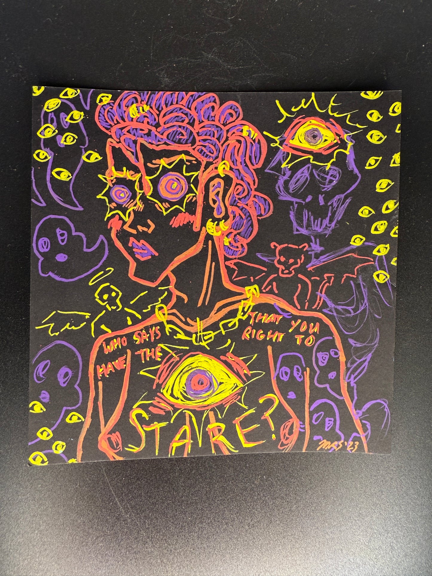 Psychedelic Eye Art Print – “Stare?” Bold Neon Expressionist Illustration
