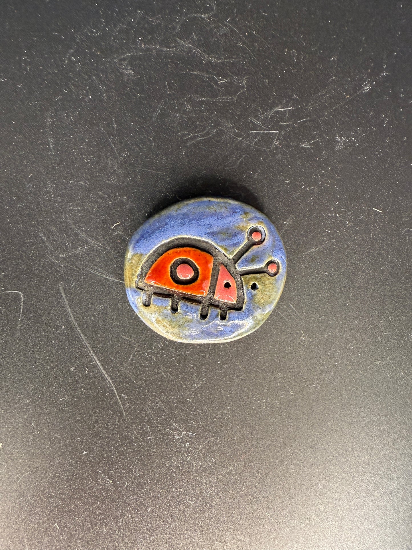 Handmade Artisan Ladybug Ceramic Magnet - Graphic Refrigerator Magnet
