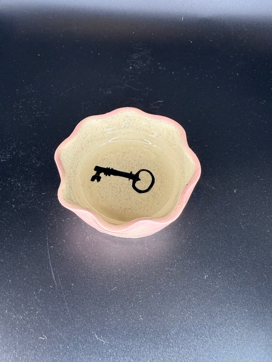 Handmade Pink and Beige Ceramic Tray - Trinket Holder for Keys, Jewelry, Crystals, and Decor