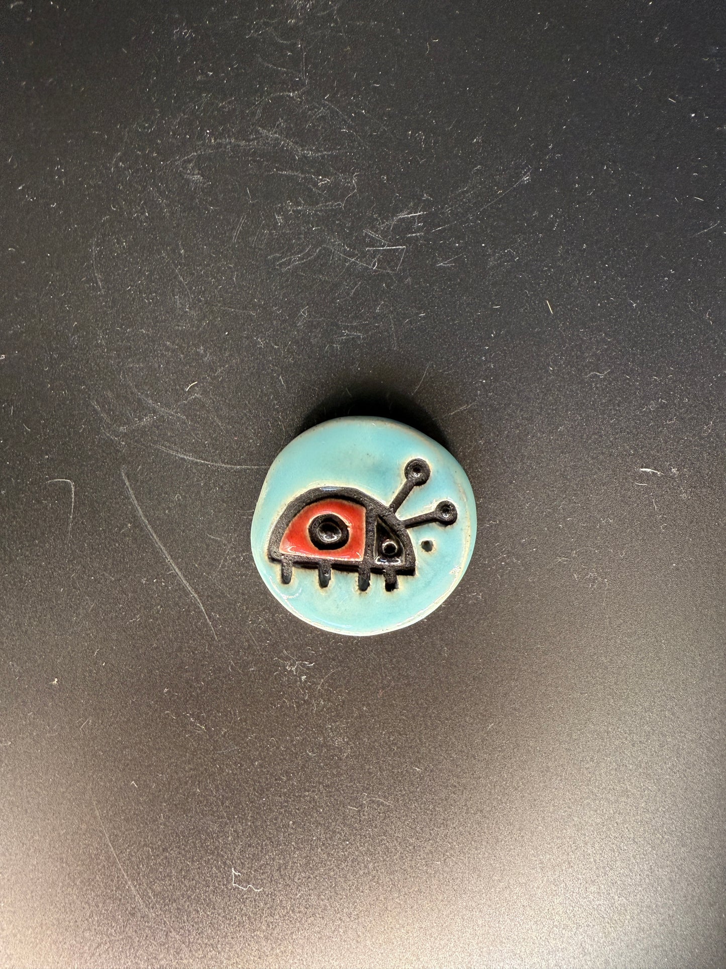 Handmade Artisan Ladybug Ceramic Magnet - Graphic Refrigerator Magnet