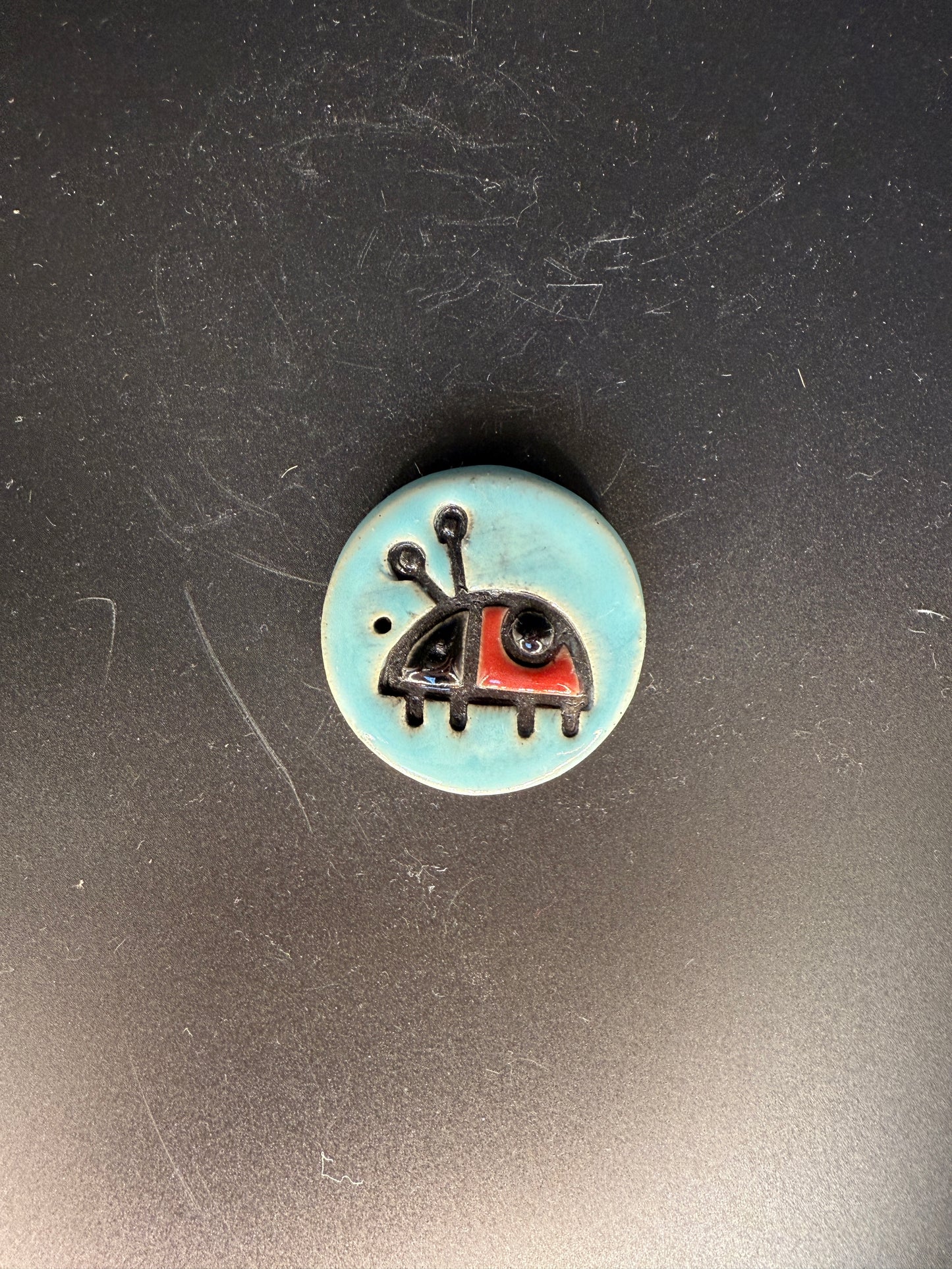 Handmade Artisan Ladybug Ceramic Magnet - Graphic Refrigerator Magnet