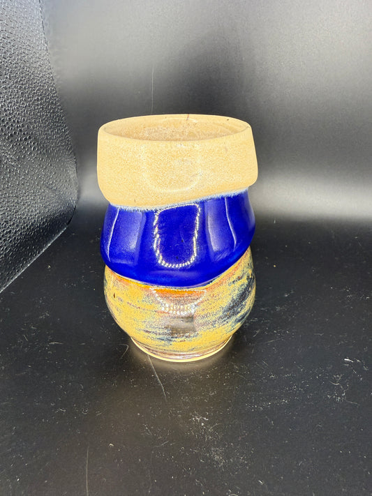Handmade Three-Layered Ceramic Cup – Beige, Blue, and Yellow
