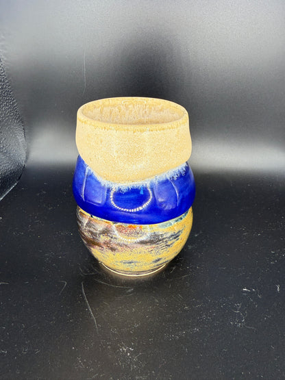 Handmade Three-Layered Ceramic Cup – Beige, Blue, and Yellow