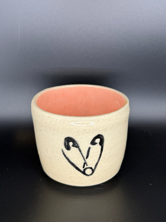 Handmade Pink and Beige Safety Pin Ceramic Mug - Aesthetic Graphic Coffee Cup