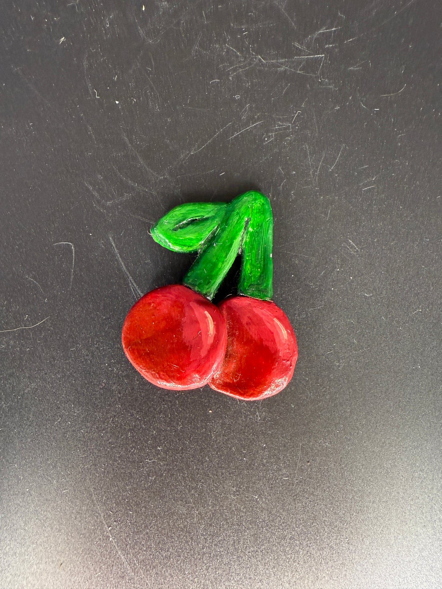 Handmade Ceramic Cherry Magnet – Glossy Red Fruit Kitchen Decor