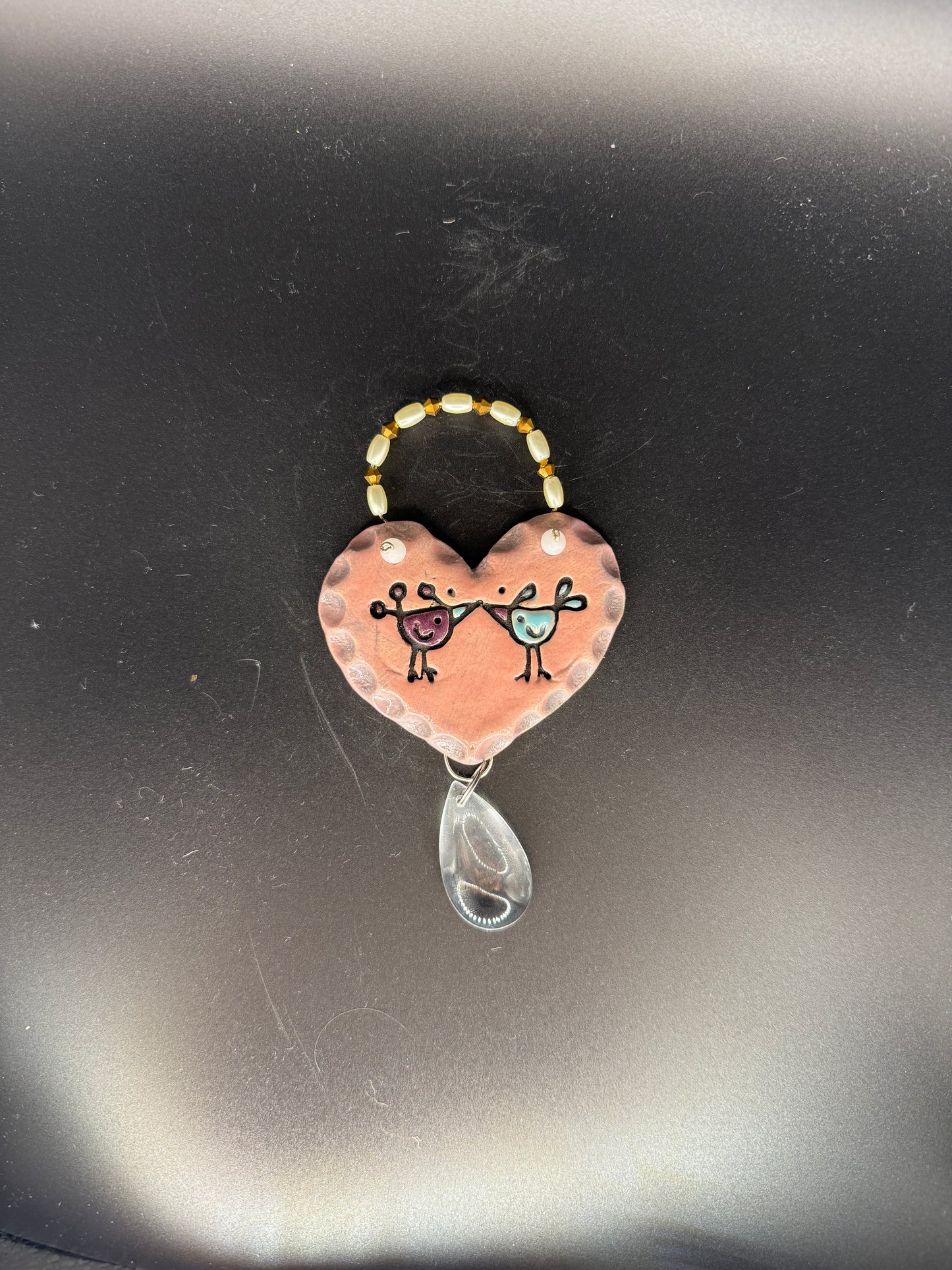 Handmade "Birds in Love" Heart Hanging Piece – Romantic & Decorative