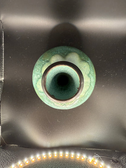 Handmade Ceramic Vase – Silver Neck & Jade-Green Basin – Elegant Home Decor