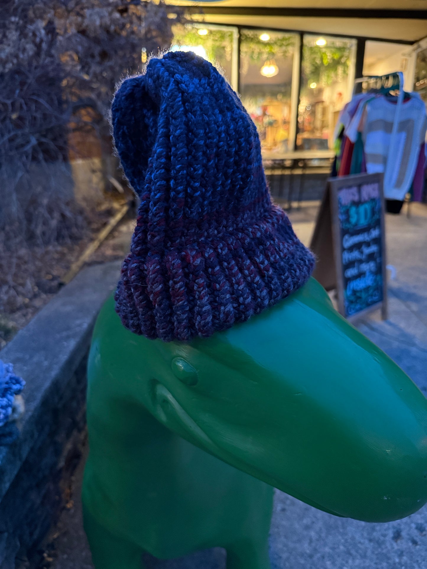 Handmade Crochet Beanie – Dark Galaxy Variegated Yarn Ribbed Winter Hat