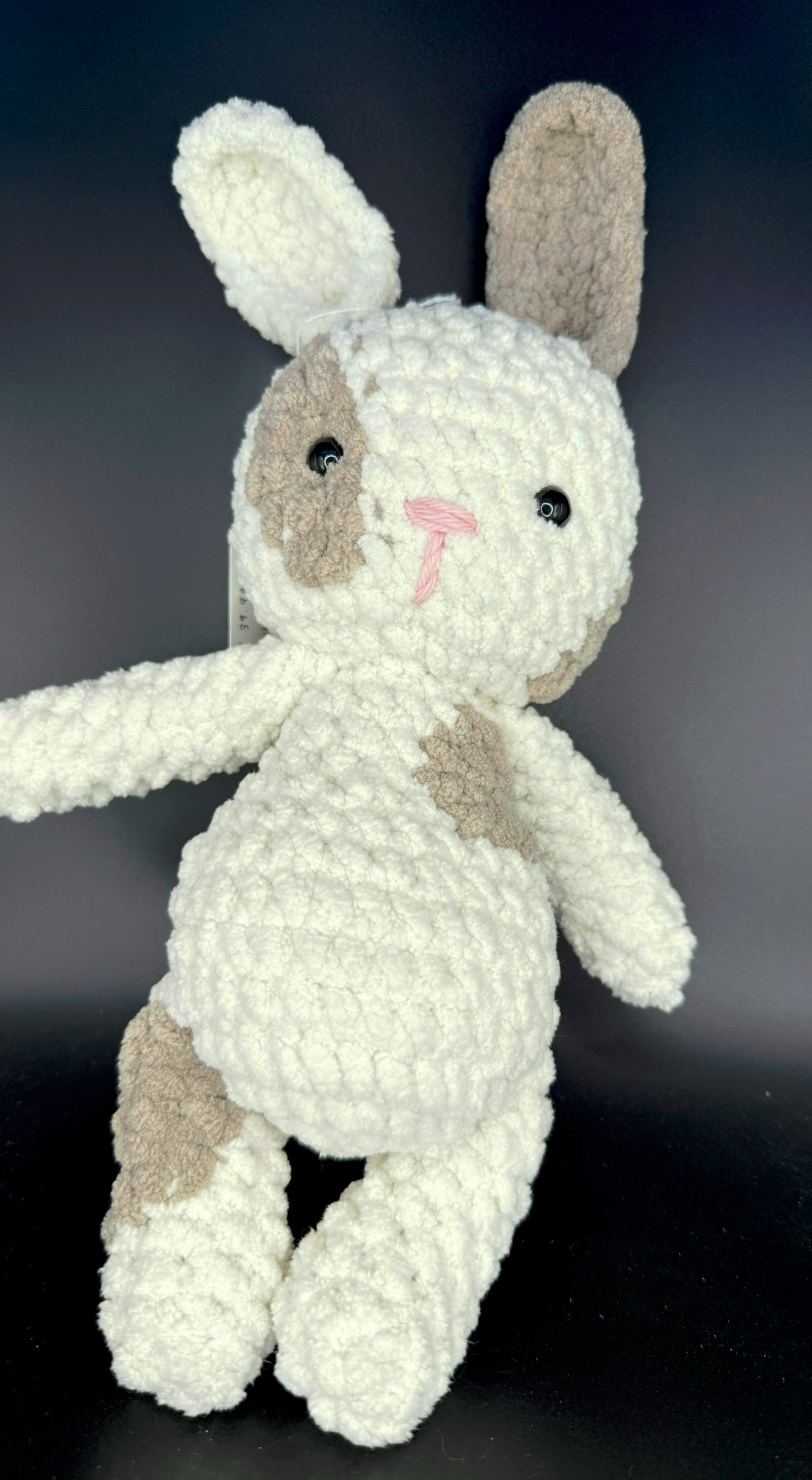 Handmade Crochet Bunny Plush – Soft White and Gray Stuffed Rabbit Toy
