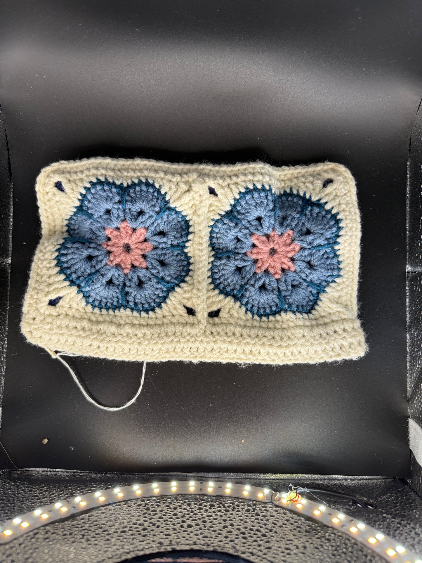 Handmade Crochet Purse – Blue Floral Granny Squares with Cream Border