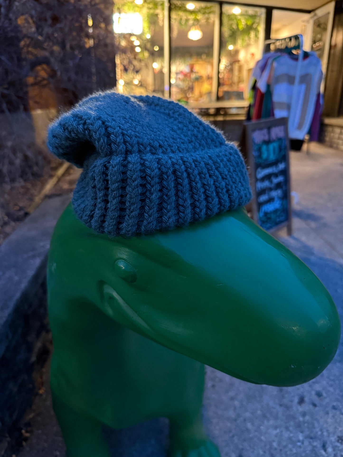Handmade Knit Beanie – Deep Teal Ribbed Hat with Folded Brim