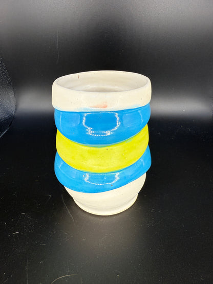 Handmade Layered Ceramic Cup – White, Blue, Green – Unique & Artistic