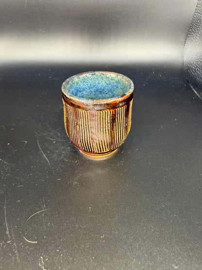Handmade Textured Ceramic Cup – Brown Exterior & Blue Interior – Unique & Functional