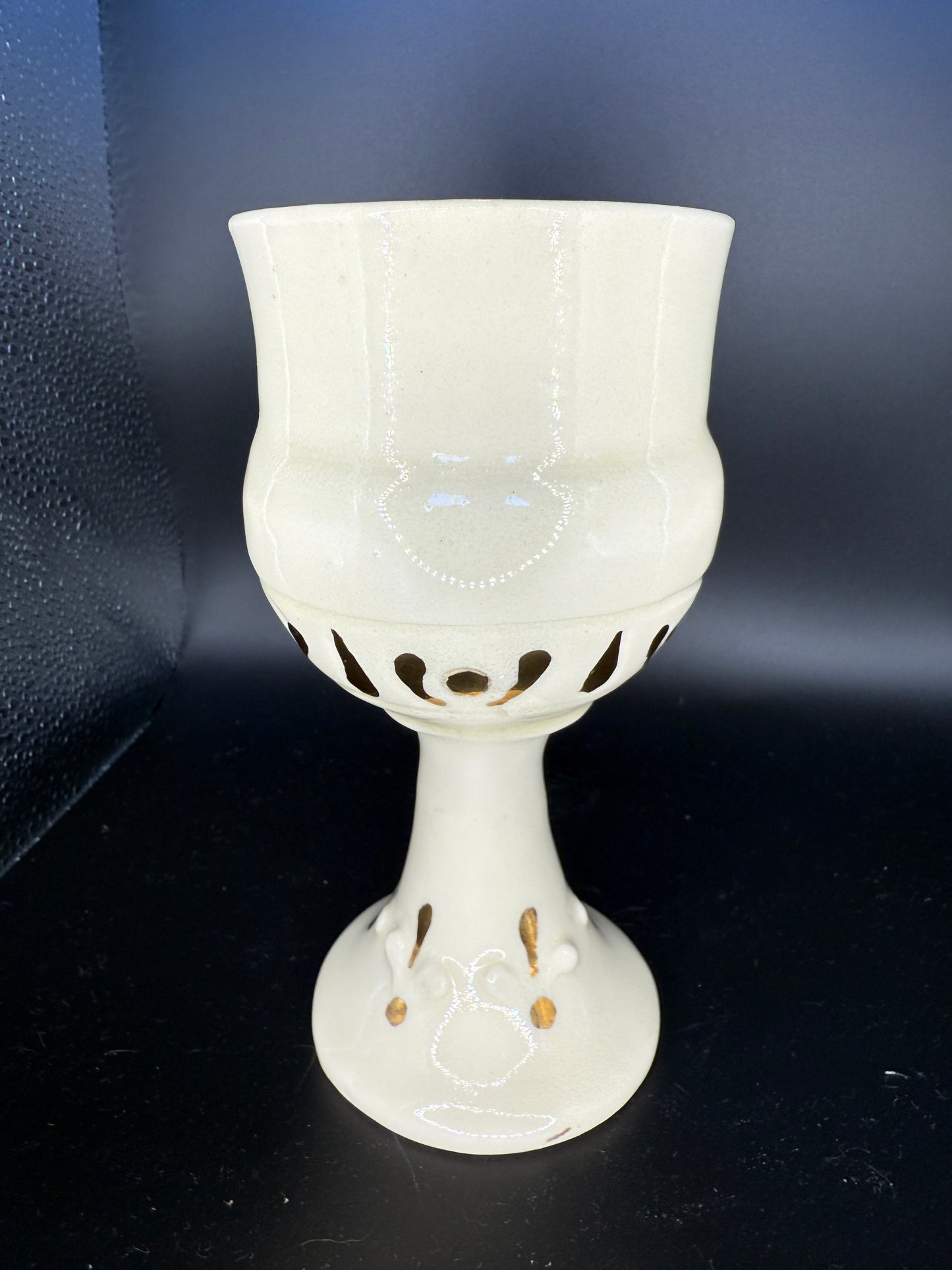 Handmade White Chalice with Real Gold Accents & Black Interior – Elegant Stemware