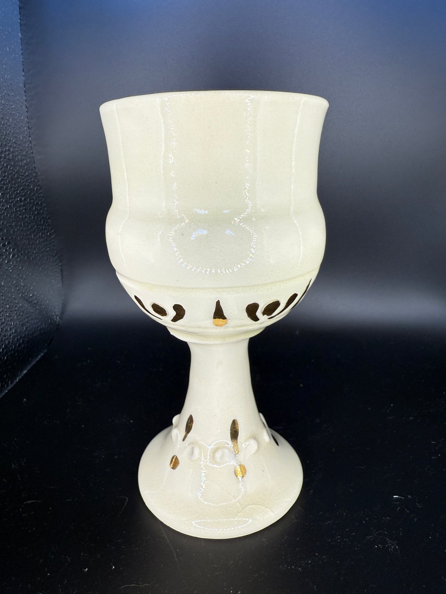 Handmade White Chalice with Real Gold Accents & Black Interior – Elegant Stemware